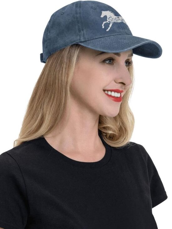 Women\'s Floral and Horse Hat Adjustable Washed Vintage Baseball Cap Navy